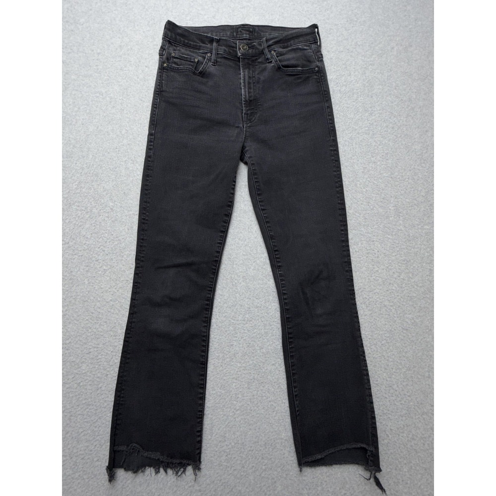 Mother Insider Crop Step Fray Jeans Womens 27 Black Mid‎ Rise Cropped Raw Hem